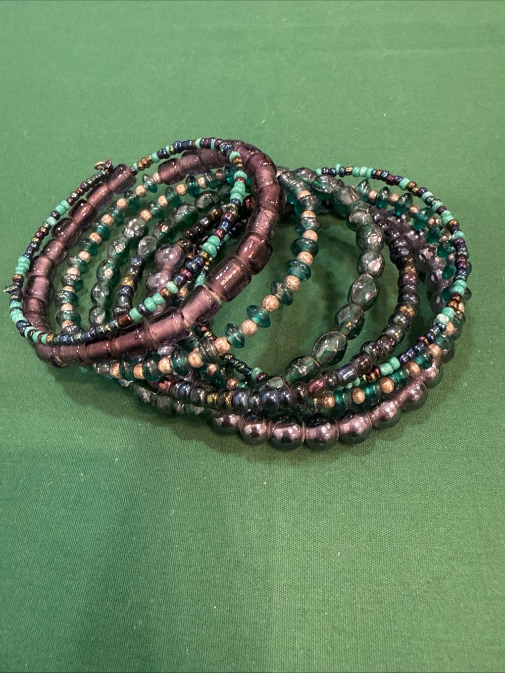 Multiloop Coiled Stack Turquoise & Teal Beaded Wrap Bracelet 105D